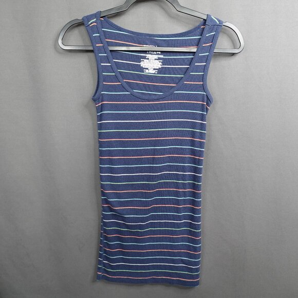Womens Tunic Tank Top Dress XS Blue Ribbed Basic Everyday Day Retro Preppy - Picture 1 of 9